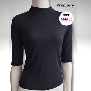 PrinStory – Black Mock-Neck Top (Size Small)